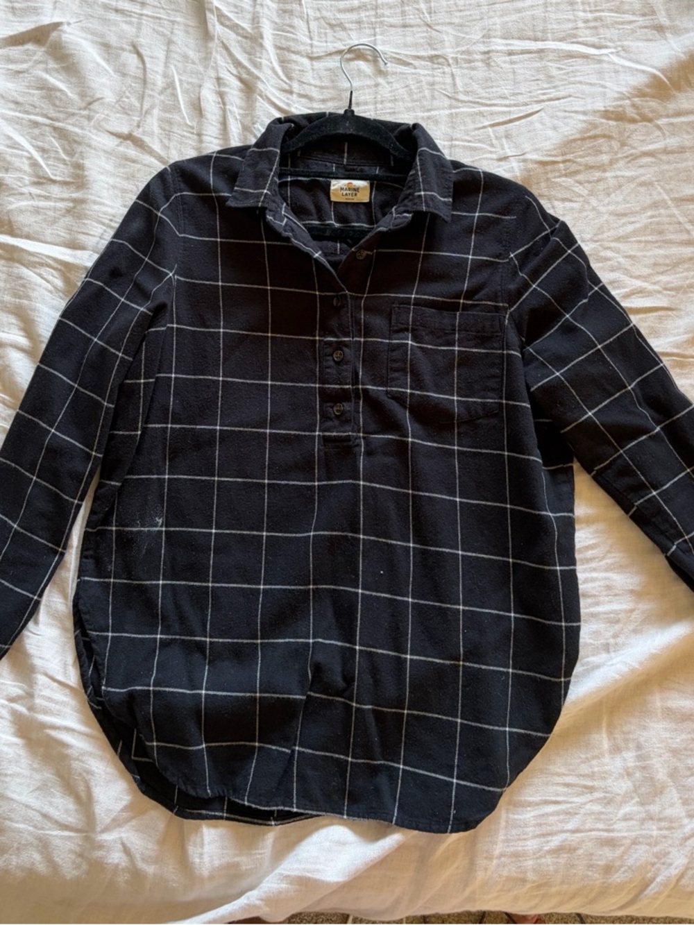 Marine Layer Black Windowpane Long-Sleeve Flannel Shirt